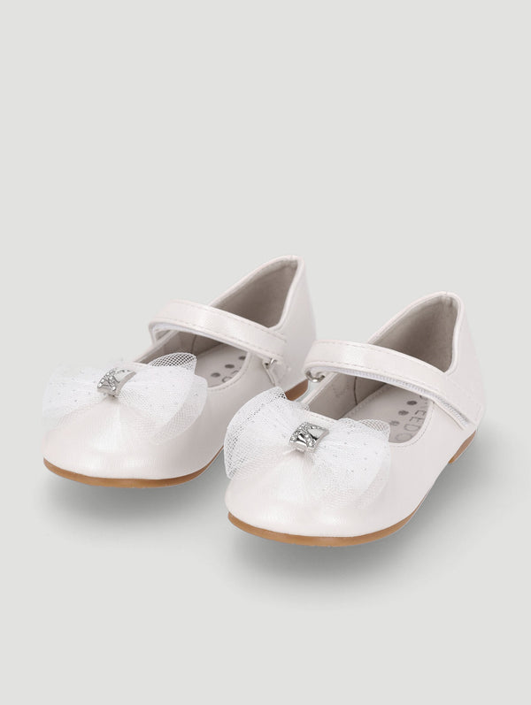 Girls Shimmer Bow Pump - Cream
