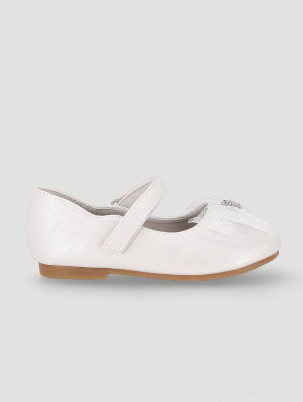 Girls Shimmer Bow Pump - Cream