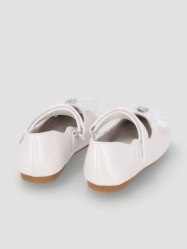 Girls Shimmer Bow Pump - Cream