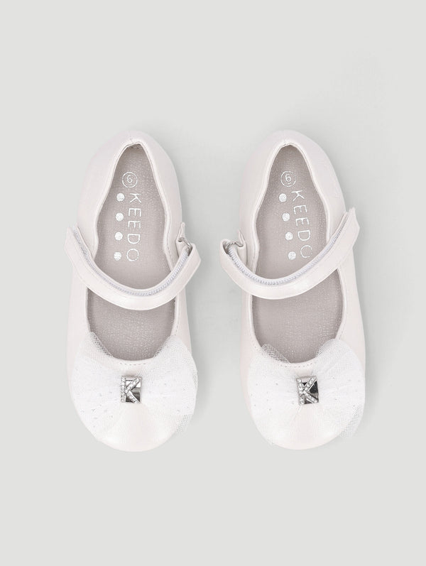 Girls Shimmer Bow Pump - Cream