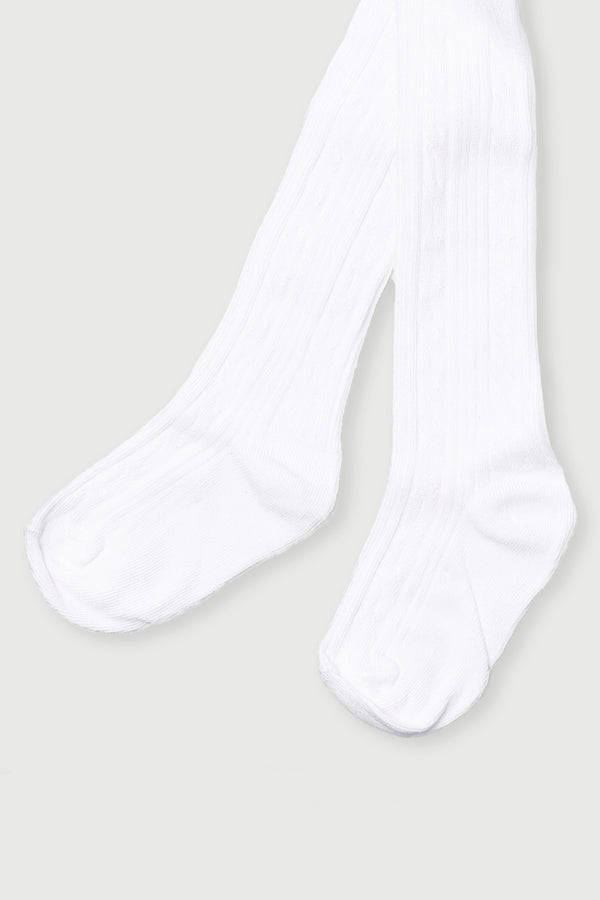 Girls Textured Knit Stockings - White