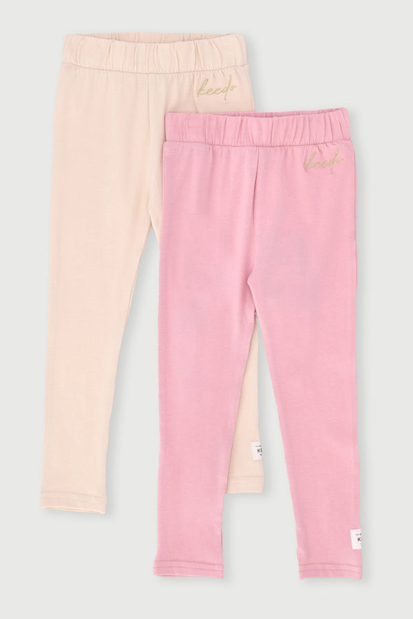 Girls 2 Pack Floral Legging - Pink