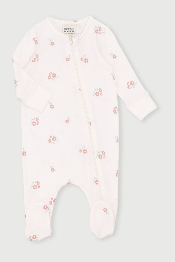 Baby Girls Floral Sleepsuit - Cream
