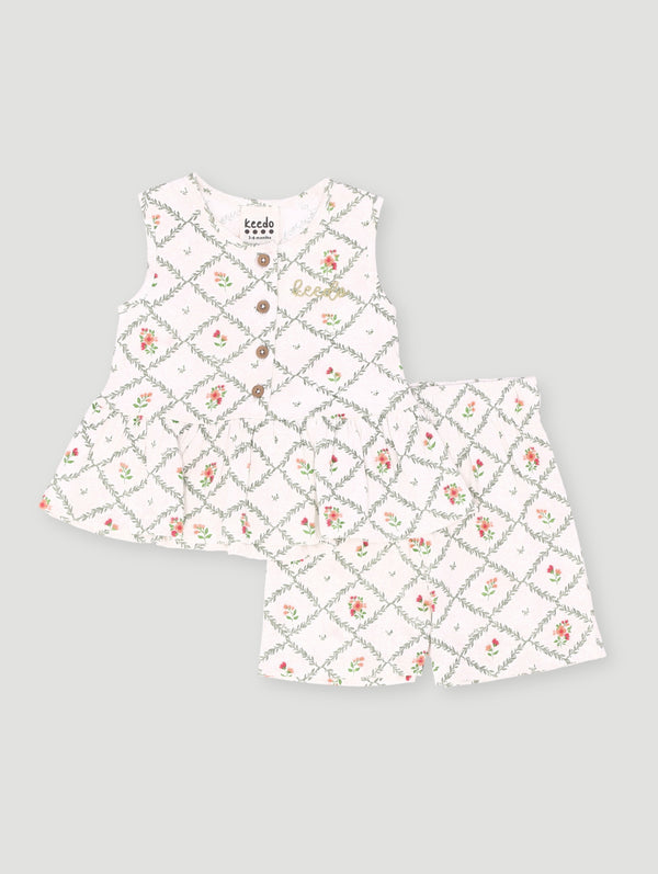 Baby Girls Vest Peplum And Short Set - Cream