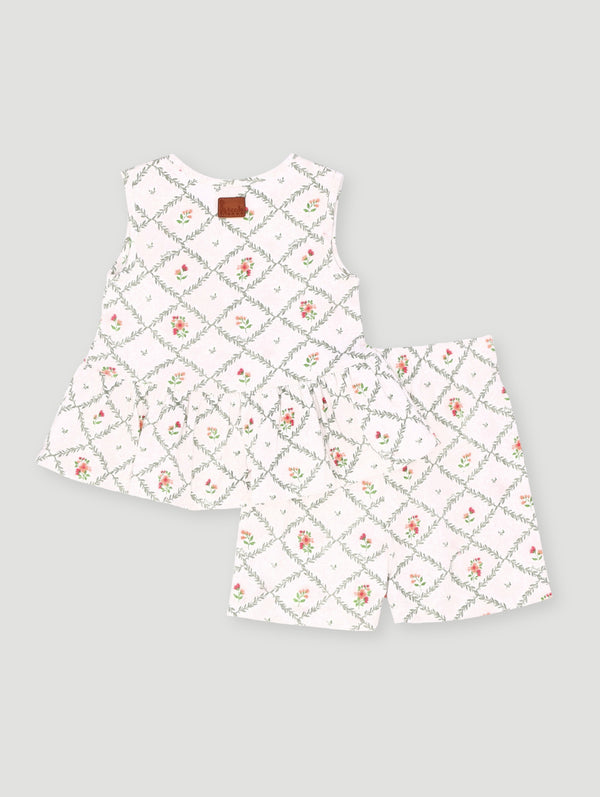 Baby Girls Vest Peplum And Short Set - Cream