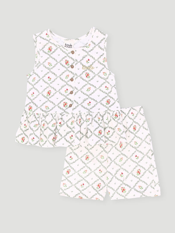 Girls Vest Peplum And Short Set - Cream