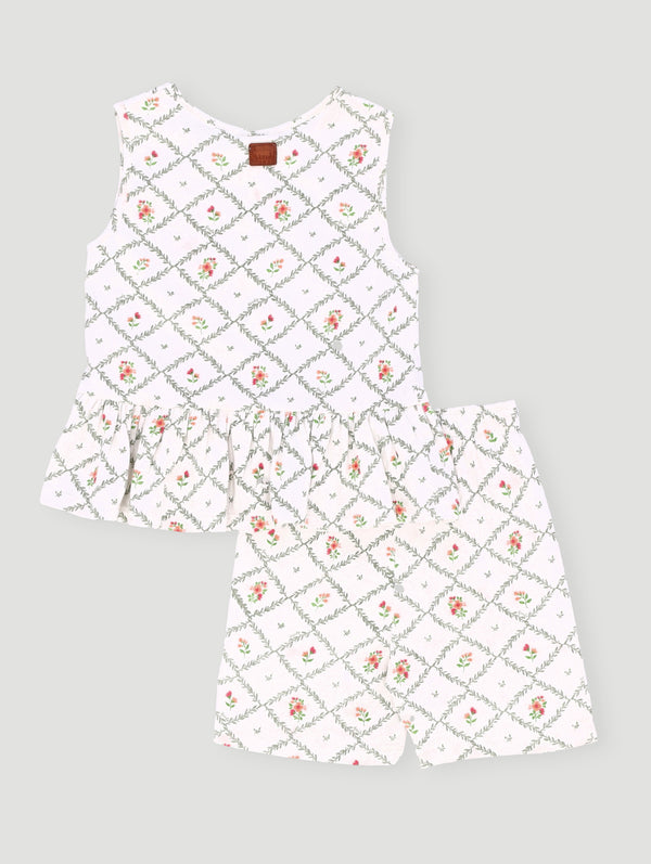 Girls Vest Peplum And Short Set - Cream