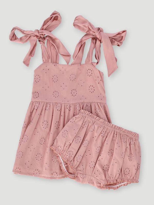 Baby Girls Premium Anglaise Chiffon Bow Dress - Pink
