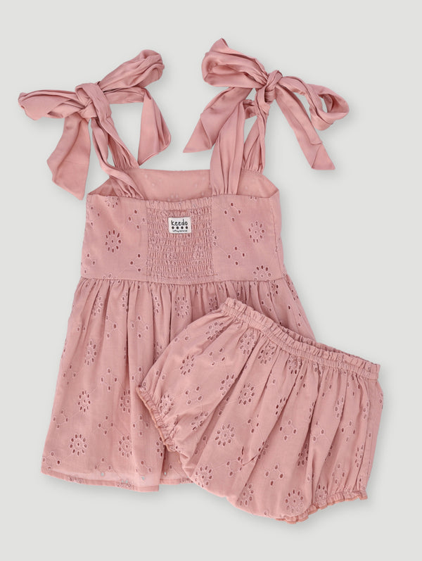 Baby Girls Premium Anglaise Chiffon Bow Dress - Pink
