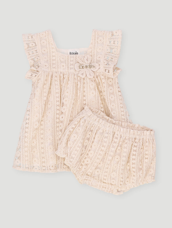 Baby Girls Lace Update Dress - Beige