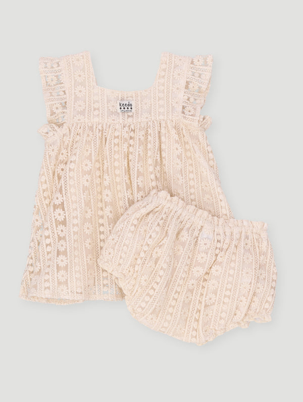 Baby Girls Lace Update Dress - Beige