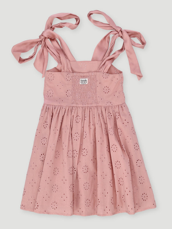 Girls Premium Anglaise Chiffon Bow Dress - Pink