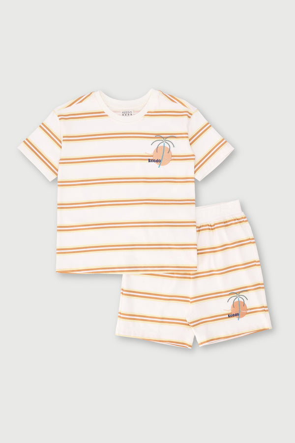 Boys Stripe Tee & Short Set - White