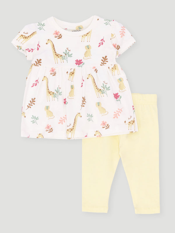Baby Girls Safari Top And Legging Set - Lemon