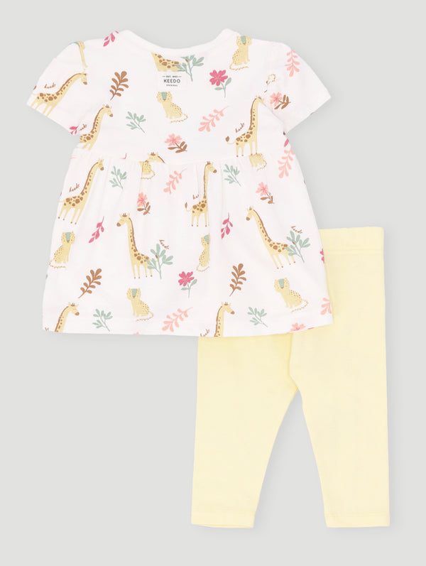 Baby Girls Safari Top And Legging Set - Lemon