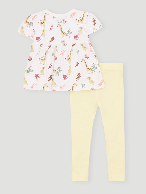 Girls Safari Tee And Legging Set - Lemon