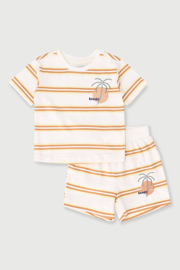Baby Boys Stripe Tee & Short Set - Stone
