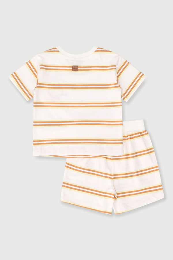 Baby Boys Stripe Tee & Short Set - Stone
