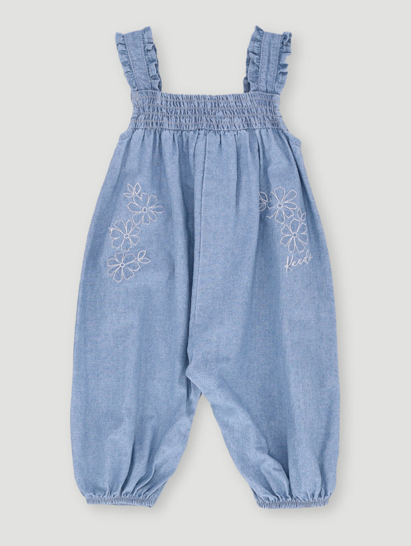 Baby Girls Embroidered Denim Jumpsuit - Denim