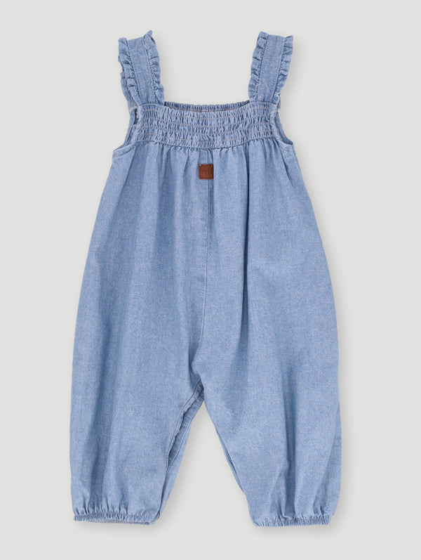 Baby Girls Embroidered Denim Jumpsuit - Denim