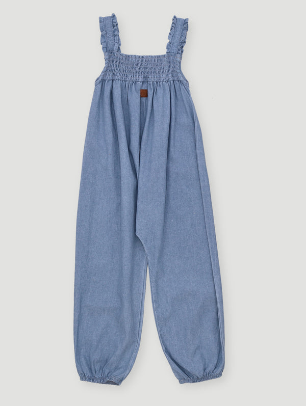 Girls Embroidered Denim Jumpsuit - Denim