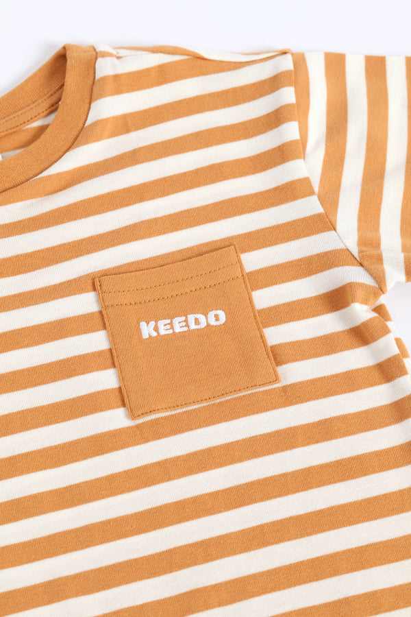 Boys Stripe Fashion Tee - Biscuit