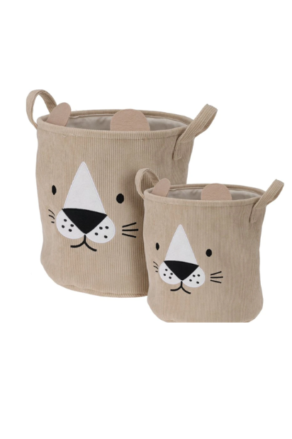2 Piece Corduroy Basket Set - Lion