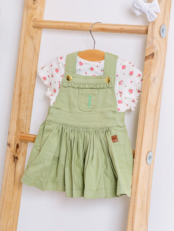 Baby Girls Denim Pinni With Printed Tee - Sage